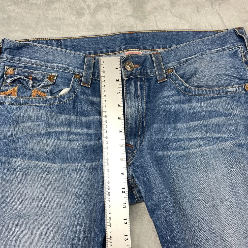 True Religion Straight Leg Jeans Mens 40x32 Blue Medium Wash Distressed Y2K